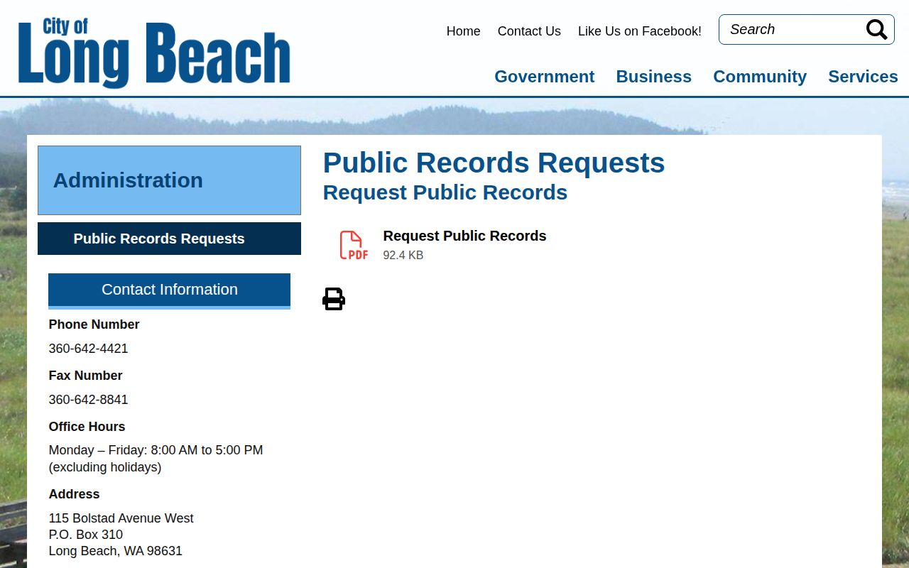 Long Beach public records request information for city police records