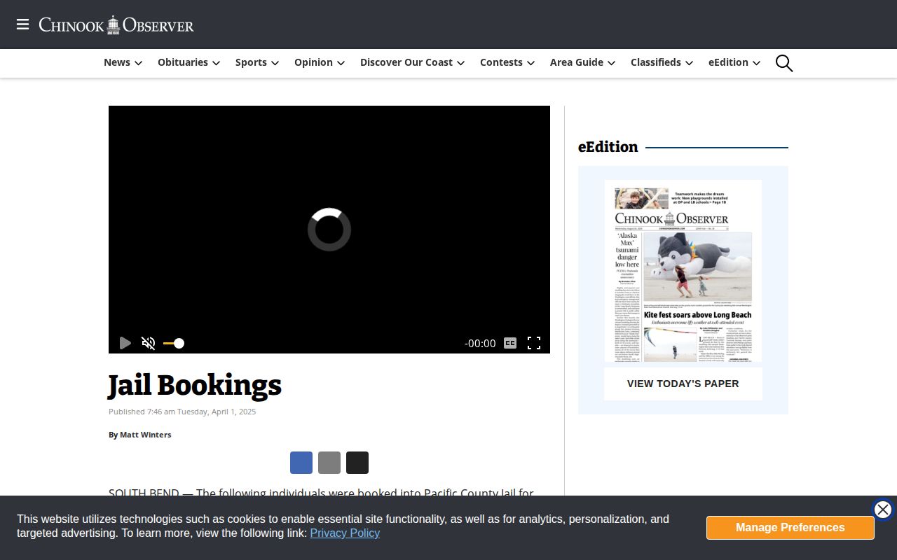Pacific County Long Beach booking record news example
