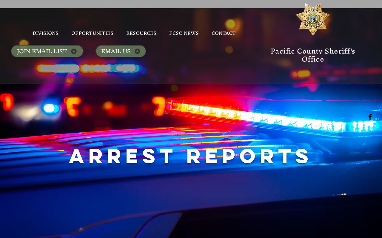 Pacific County official arrest-report record archive
